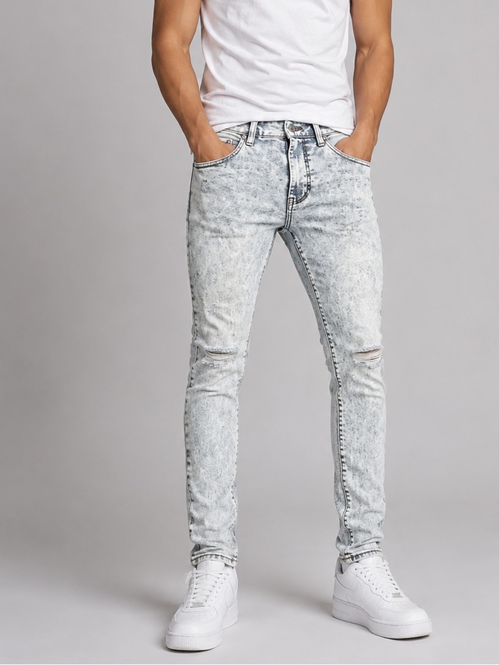 Pacsun Men’s 32x30 Stacked Skinny Jean Acid Light Wash Distressed Denim Pants